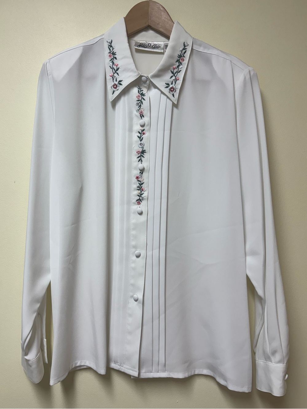 Vintage Yves St Clair White Floral Embroidered Blouse - XL
